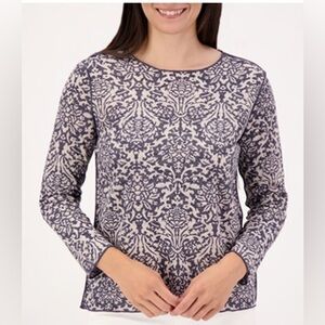 Trisha Tyler Damask/Patchwork Women's Top L Blue/Cream Casual Reversible